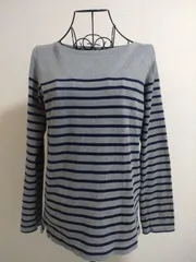 良品計画　グレ－ネイビーストライプ　長袖Tシャツ　Lサイズ