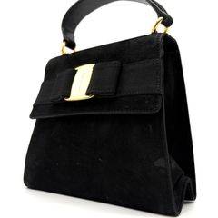 Salvatore Ferragamo 2way Vara Bow Suede Handbag Black サルヴァトーレ フェラガモ ヴァラ リボン スエード ハンドバッグ ブラック