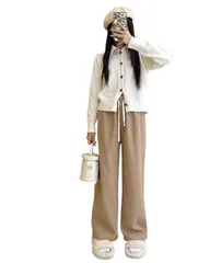 美脚 ストレート 裏起毛パンツ イージーパンツ 長ズボン リラックス 体型カバー シンプル ワイドレッグパンツ ゆったり コーデュロイ トレンド カジュアル レディース ワイドパンツ