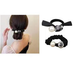 【新品】 【2本セット】ヘアゴム 弾力付き レディース 髪飾り パール・キラキラ水晶ビーズ・貝殻片・プラスチック装飾 可愛い おしゃれ日常・通勤・ギフト用 (Cタイプ) 1