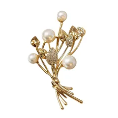 【新品】 JADZBJR ブローチ パール 花 束 スワロフスキー クリスタル 18K金メッキ 上品 華やか 胸飾り 卒業式 入学式 結婚式 母の日 誕生日 プレゼント 贈り物 ジュエリー ギフトボックス付き 1