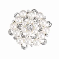 【新品】 PATIKIL パールフラワー水晶ブローチ エレガントな模造パールブローチピン ファッションラインストーンフラワーラ ペルピン 女性用ウェディングブライダルスーツクローズハット宝石ギフト シルバートーン