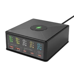 【新品】 USB 充電器 PD 急速充電器 合計180W【LCDディスプレイ/2台ノートPC/単ポート65W/ワイヤレス】PD 3.0、PPS、QC4+対応 5ポート USB-C*3&USB-A*2 PSE認証済み ノートPC/Macbook Pro/iP 0