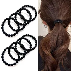 【新品】 Natunofu ヘアゴム 黒パール 髪ゴム おしゃれ 大人 跡がつかないヘアゴム 8本セット 韓国風 簡約 無地 切れないゴム 1