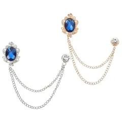 【新品】 PATIKIL 宝石ハンギングチェーンブローチピン 2個のラインストーンメンズ宝石ブローチスーツピンラ ペルピン 女性用メンズ服装ドレスブーケコートハットバッグ ブルー