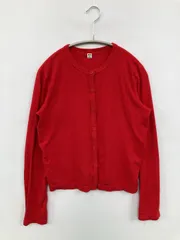 UNIQLO ユニクロ カーディガン/ボレロ M レッド コットン 無地 ミドル丈 長袖