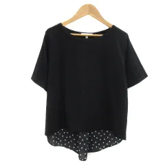 グローバルワーク GLOBAL WORK Tシャツ カットソー 半袖 ラウンドネック 無地 ドット柄 切替 オーバーサイズ M 黒 ブラック 白 ホワイト /YS21