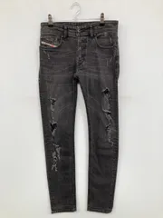 DIESEL ディーゼル デニムパンツ W27 L30 ブラック レギュラー ヴィンテージ クラッシュ・ダメージ スキニー・タイト 無地 フルレングス