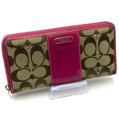 COACH 長財布 ラウンドファスナー シグネチャー ピンク 馬車ロゴ 極美