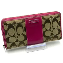 コーチ COACH シグネチャー 長財布 お札入れ ラウンドファスナー シルバー金具 男女兼用 ピンク ブラウン レザー