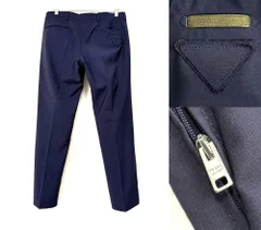 美品　SS 春夏　PRADA　プラダ　ミッドライズ　バージンウール ライトストレッチ　パンツ　スラックス　トライアングル ロゴ　ジップポケット　ミッドナイトブルー　44　メンズのサムネイル