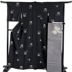 訪問着 身丈172.5cm 裄丈67.5cm 正絹 秀品 【中古】 訪問着 身丈163cm 裄丈67.5cm L 袷 草花 流水 総絞り 黒 正絹 秀品