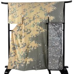 袋帯 美品 名品 鈴乃屋 かが好み 七宝 亀甲 金銀糸 箔 灰茶 六通 正絹