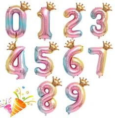 【在庫セール】虹色風 0-9 船バルーン ナンバー グラデーション 大きい 誕生日飾り 王冠 バルーン 飾り付け アルミ風船 32インチ バルーン 大きい 数字 バルーン 数字 お祝い パーティー 誕生日 huaqiguo 飾り付け 記念日(数字6)
