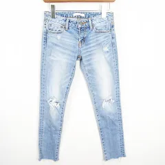 アズールバイマウジー AZUL by moussy スキニー デニム パンツ カットオフ ストレッチ 25 ライトブルー ダメージ加工 kz13129