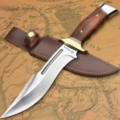 NedFoss SA78 ナイフ アウトドア キャンプ シースナイフ 440刃素材 彩木ハンドルフ 3.8mm厚ブレード 全長310mm 狩猟 登山 トレッキング 釣り 家庭 DIY 防災用 専用革シース付き