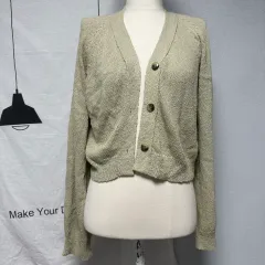 レディース ヴィンテージ 薄いグリーン ベージュ Vネック ニット カーディガン