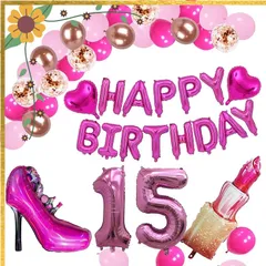 誕生日 バルーン 風船 セット 15歳 女の子 誕生日 飾り付け セット バースデー ピンク系バルーン パーティ 飾り ハッピーバースデー 装飾 0