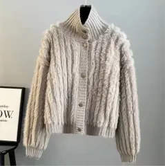 ファー ニット カーディガン グレー