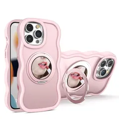 【新品】 Kanyaku Iphone13Pro用の ケース magsafe対応 超強磁力 TPU 韓国 可愛い ウェーブ ソフト 滑り止め 鏡付き 耐衝撃 半透明 マット感 おしゃれ スマホケース アイフォン 13Pro 用 ケース 360°回転スタンド 0