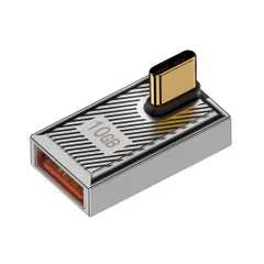 L字型USB-C Type C公転Aメス120 W 10 Gbps USB-CオスからUSBメスコンバータアダプタ機械鎧付アルミニウム合金ケース90度直角エルボ両面USB AからUSB Cアダプタ（銀白色）