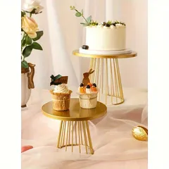 【エレガントゴールド】ワイヤー ケーキ スタンド 2本セット 婚礼/パーティー/デザート展示台 鉄製 食品衛生対応 華やか演出