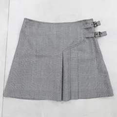 Christian Dior クリスチャンディオール ガリアーノ期 プリーツミニスカート 千鳥格子 ハウンドトゥース ベルト ウール グレー フランス製 レディース 40 a00865のサムネイル