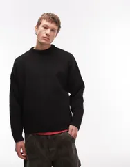 エイソス メンズ アウター ニット・セーター ASOS DESIGN super oversized boxy fit knit fisherman rib sweater Black ブラックのサムネイル