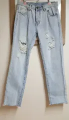 未使用 レディース ライトブルー デニム ダメージデニム パンツ