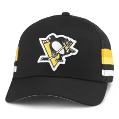 アメリカンニードル メンズ アクセサリー 帽子 Mens Americaneedle Black Pittsburgh Penguins HotFoot Stripes Trucker Adjustable Hat Black ブラック
