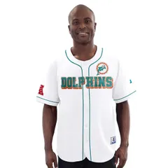 スターター メンズ トップス シャツ ヴィンテージャージー MensStarter White Miami Dolphins Relay Vintage FullButton Baseball Jerのサムネイル