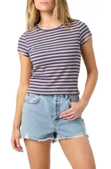 オニール レディース トップス Tシャツ ONeill Stripe Baby Tee Deauville Mauve ストライプのサムネイル