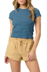 オニール レディース トップス Tシャツ ONeill Stripe Baby Tee Blue Fusion ブルーのサムネイル