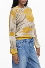 デジグアル レディース アウター パーカー・スウェット クルーネック プリント セーター Desigual Abstract Print Crewneck Sweater Yellow イエローのサムネイル