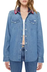 マザー レディース アウター ジャケット・ブルゾン シャツ デニム MOTHER The Collar Club Denim Shirt Jacket with Removable Crochet Cのサムネイル