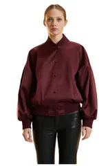 シンシアローレイ レディース アウター ジャケット・ブルゾン サテン Cynthia Rowley Satin Bomber Jacket Burgundy バーガンディのサムネイル