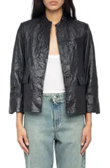 ザディグ エ ヴォルテール レディース アウター ジャケット・ブルゾン レザー Zadig Voltaire Veryn Cuir Crinkled Leather Jacket Black ブラックのサムネイル