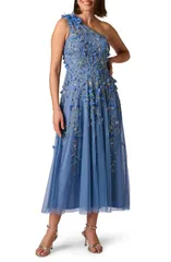 アドリアナ パペル レディース トップス ワンピース ワンショルダー Adrianna Papell Embellished OneShoulder Cocktail Dress French Blu