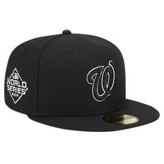 ニューエラ メンズ アクセサリー 帽子 ロゴ Mens New Era Black Washingtonationals Logo 59FIFTY Fitted Hat Black ブラック