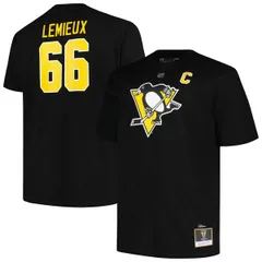 プロファイル メンズ トップス Tシャツ トール キャップ Mens Profile Mario Lemieux Black Pittsburgh Penguins Big Tall Captain Patch Name Number TShirt Black
