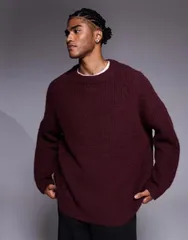 エイソス メンズ アウター ニット・セーター クルーネック セーター ニット ASOS DESIGN super oversized knit crew neck sweater Burgundy バのサムネイル