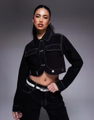 エイソス レディース アウター ジャケット・ブルゾン コントラスト デニム ASOS DESIGN denim jacket with contrastitch Black ブラックのサムネイル