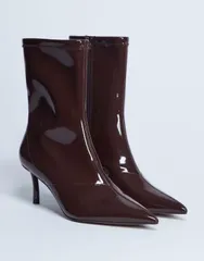 トップショップ レディース シューズ ブーツ・レインブーツ アンクル ブーツ Topshop Pippa point toe stretch ankle boots in patent chocolaのサムネイル