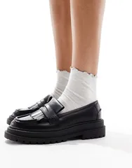 エイソス レディース シューズ スリッポン・ローファー ローファー フリンジ ASOS DESIGN Majesty chunky fringe loafers Black ブラックのサムネイル