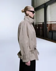エイソス レディース アウター コート ASOS DESIGN dropped belt mid length trench coat in stone ストーンのサムネイル