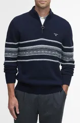 バブアー メンズ アウター パーカー・スウェット ハーフジップ ウール セーター Barbour Kepwick Stripe Wool Half Zip Sweater Navy ネイビーのサムネイル