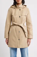 ロンドンフォグ レディース アウター ジャケット・ブルゾン コットン コート London Fog Belted Cotton Blend Coat Stone ストーンのサムネイル