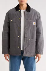 カーハート メンズ アウター ジャケット・ブルゾン コットン コート Carhartt Work In Progress OG Organicotton Canvas Chore Coat Graphite Black Stone Canvas ブラック