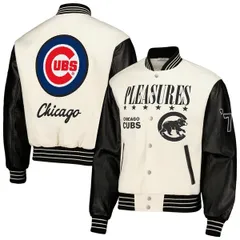 プレジャーズ メンズ アウター ジャケット・ブルゾン Mens PLEASURES White Chicago Cubs FullSnap Varsity Jacket White ホワイトのサムネイル
