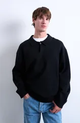 トップマン メンズ アウター パーカー・スウェット ポロシャツ セーター Topman Smart Polo Sweater Black ブラックのサムネイル
